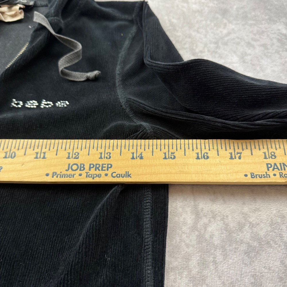 Bebe Black Corduroy Velour Zip Up Hoodie Y2K Crystal Logo Small Made in USA - Picture 3 of 5